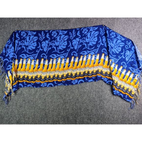 Corona Beer Beach Sarong Wrap 19x57" Swimsuit Cover Up Blue Bottles Fringe - Picture 6 of 7